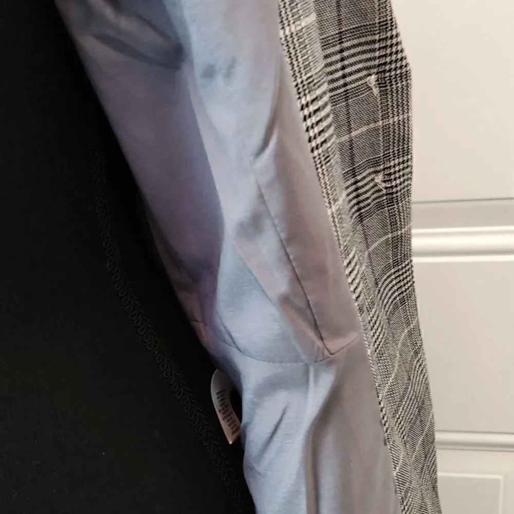 Cato two button front black charcoal gray and purple plaid jacket